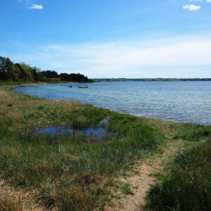 Typical beautiful natural Danish coastline beach landscape in the summer Fyn Funen Denmark